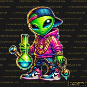A Cartoon Alien With A Pipe And A Hat Other Designs - DTF Transfer Design