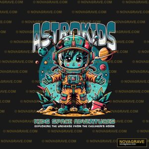 A Cartoon Astronaut With A Spaceship And A Sp Nature Botanical - DTF Transfer Design