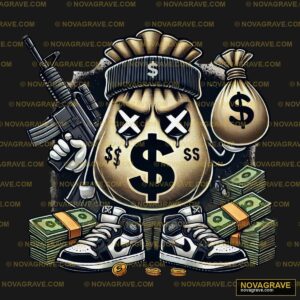 A Cartoon Bear With Money And A Gun Animals Wildlife - Design DTF