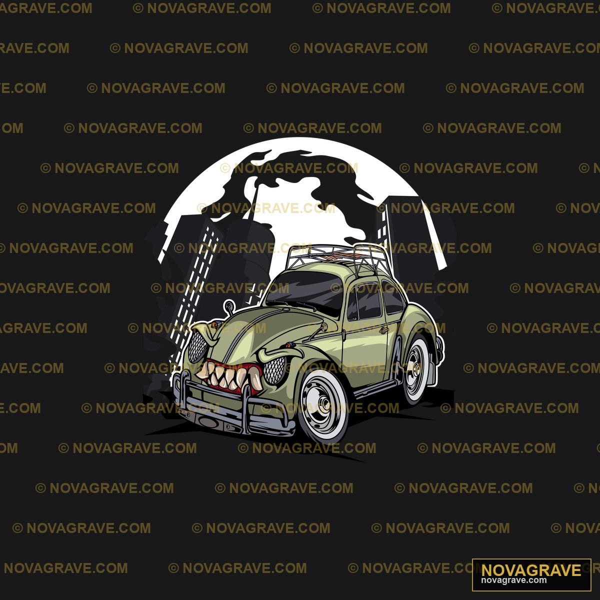 A Cartoon Car With A Broken Hood And A Broken Streetwear Urban - DTF Transfer Design