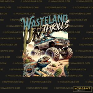 Wasteland Thrills Monster Truck Lizard Cactus DTF Design PNG