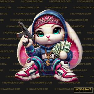 A Cartoon Cat With A Gun And Money Animals Wildlife - Design DTF