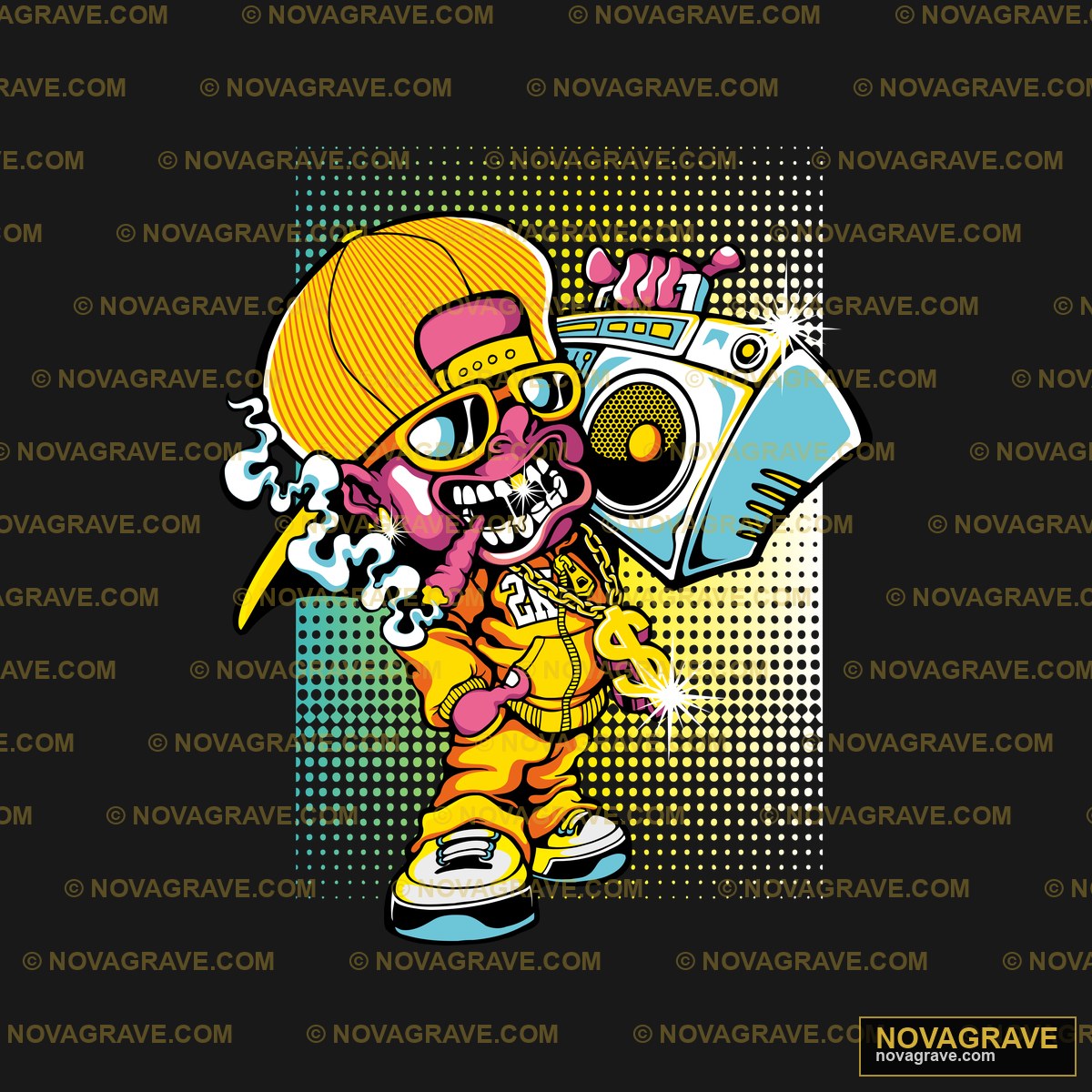 A Cartoon Character Dancing With A Boom Other Designs - DTF Ontwerp