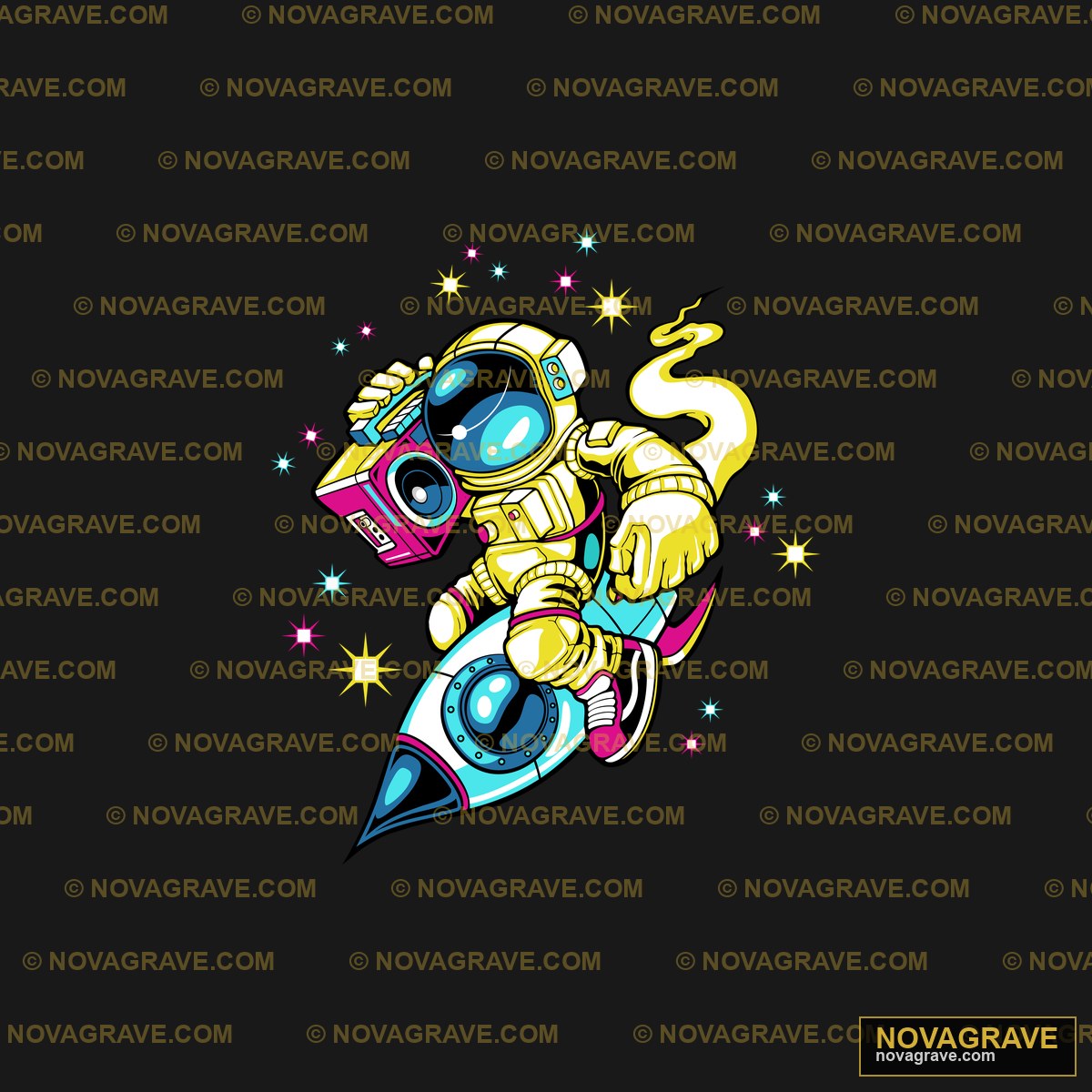 A Cartoon Character Riding A Rocket With A Ro Music Culture - DTF Transfer Design
