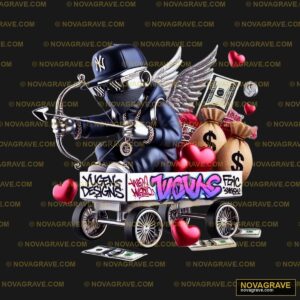 A Cartoon Character With A Gun And Money Other Designs - Design DTF