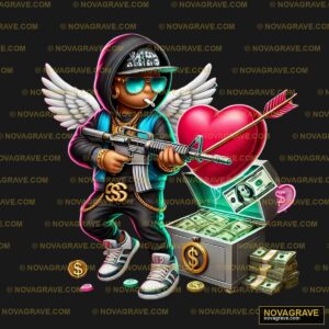 A Cartoon Character With A Heart And A Gun Seasonal Holiday - DTF Ontwerp