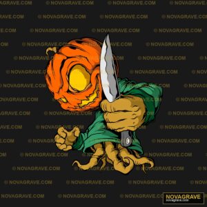 A Cartoon Character With A Knife And Pumpkin Seasonal Holiday - DTF Transfer Design