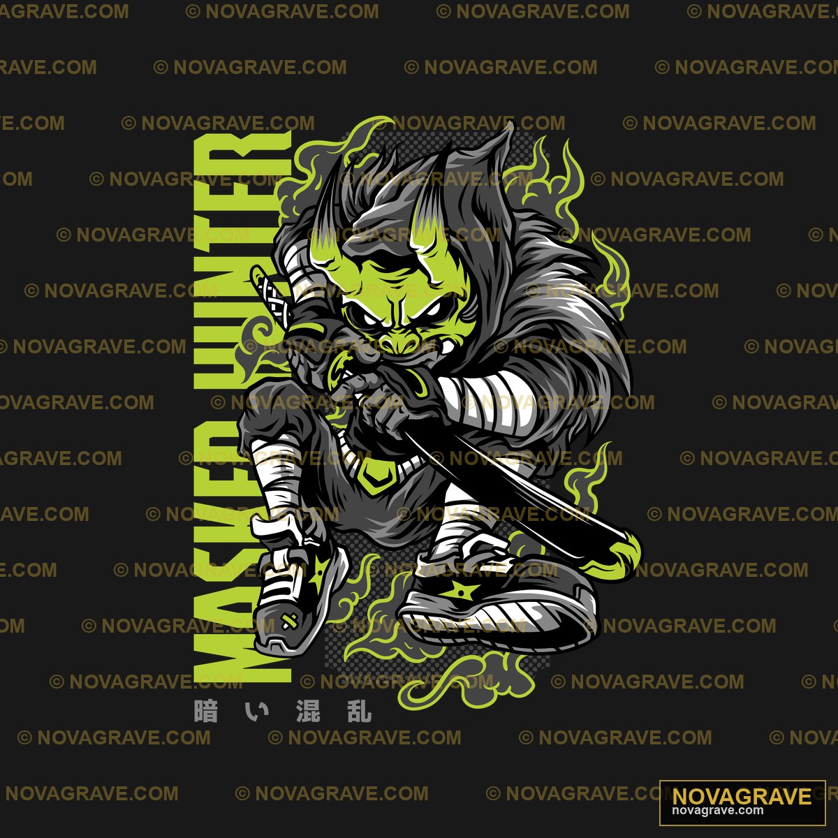A Cartoon Character With A Sword And A Green Other Designs - DTF Ontwerp