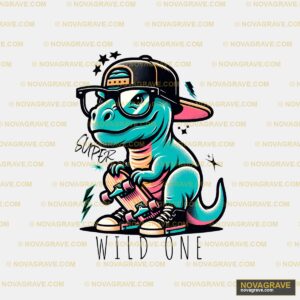 A Cartoon Dinosaur With A Baseball Cap And A Sports Fitness 2 - DTF Ontwerp