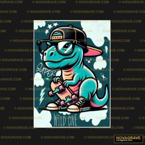 A Cartoon Dinosaur With A Baseball Cap And Gl Sports Fitness - DTF Ontwerp