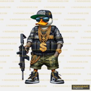 A Cartoon Duck Wearing A Military Outfit And Patriotic Military - DTF Ontwerp