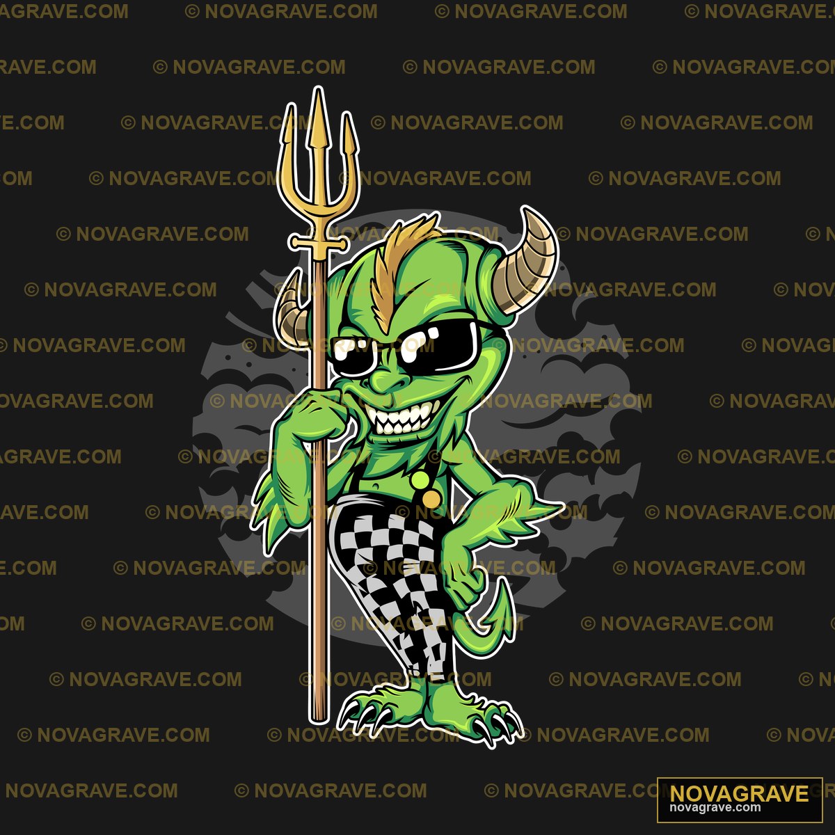 A Cartoon Monster With A Spear And Checkered Other Designs - DTF Ontwerp