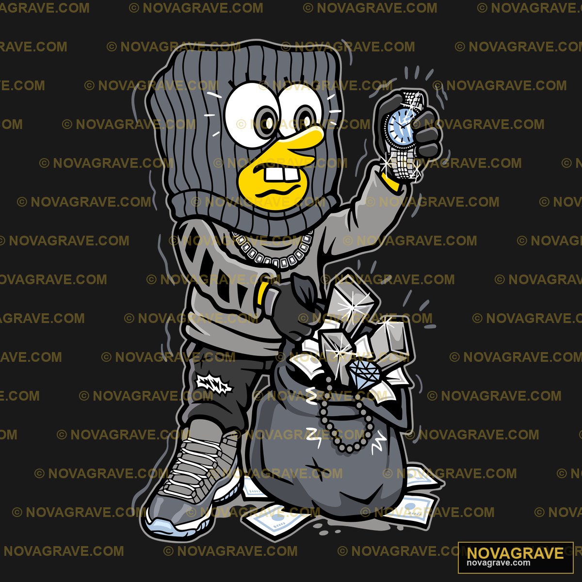 A Cartoon Penguin With A Bag Of Trash Other Designs - DTF Ontwerp