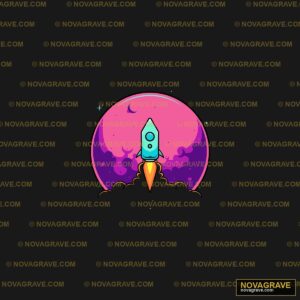 A Cartoon Rocket With A Pink Background Nature Botanical - DTF Transfer Design