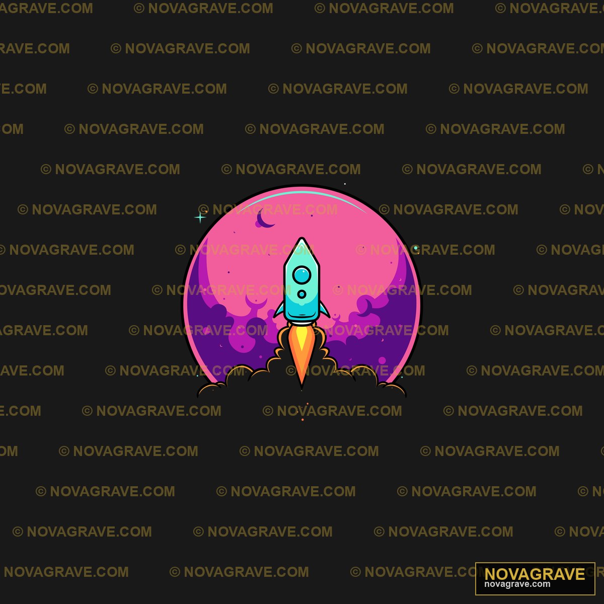 A Cartoon Rocket With A Pink Background Nature Botanical - DTF Transfer Design