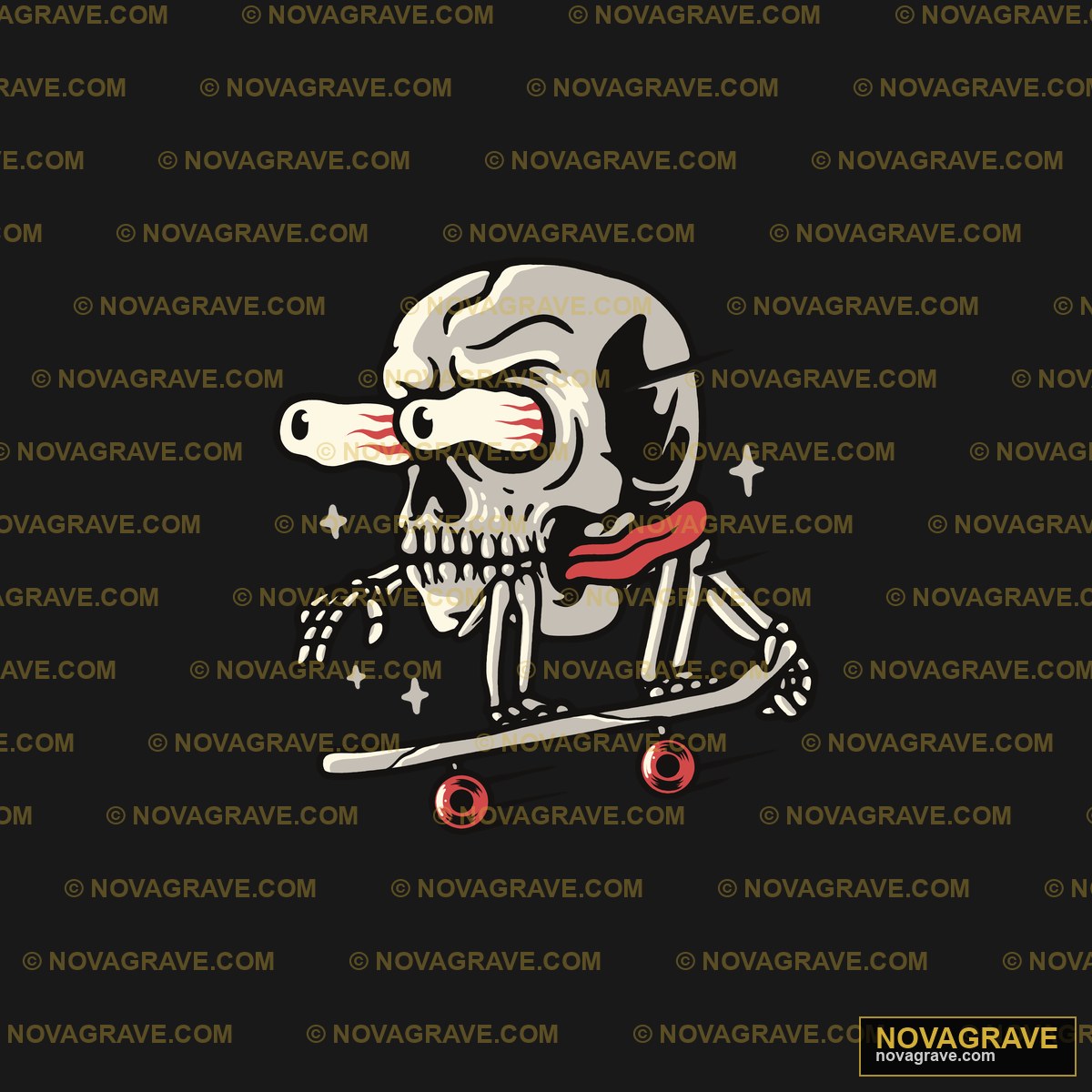 A Cartoon Skeleton Skates On A Skateboard Streetwear Urban - Design DTF