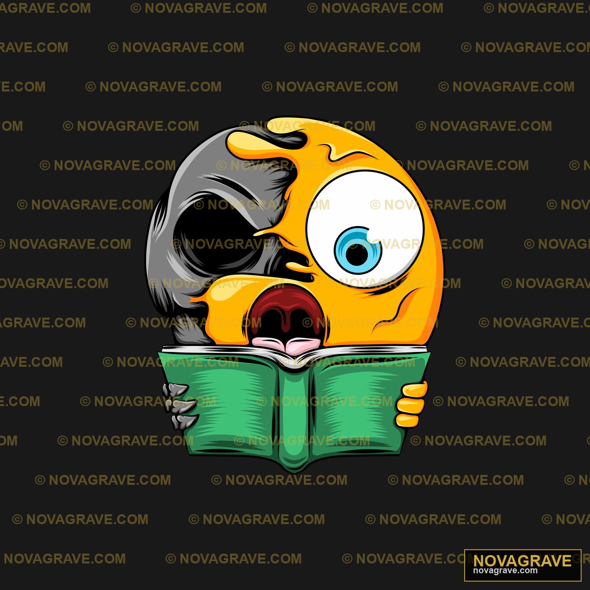 Scary Skull Emoji Reading Book DTF Design PNG