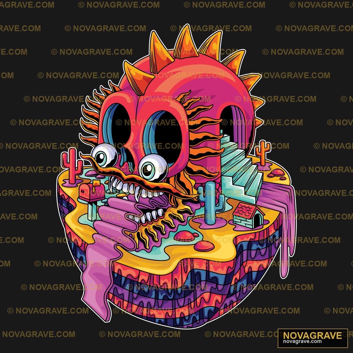 A Cartoonized Skull Eating A Piece Of Cake Streetwear Urban - DTF Transfer Design