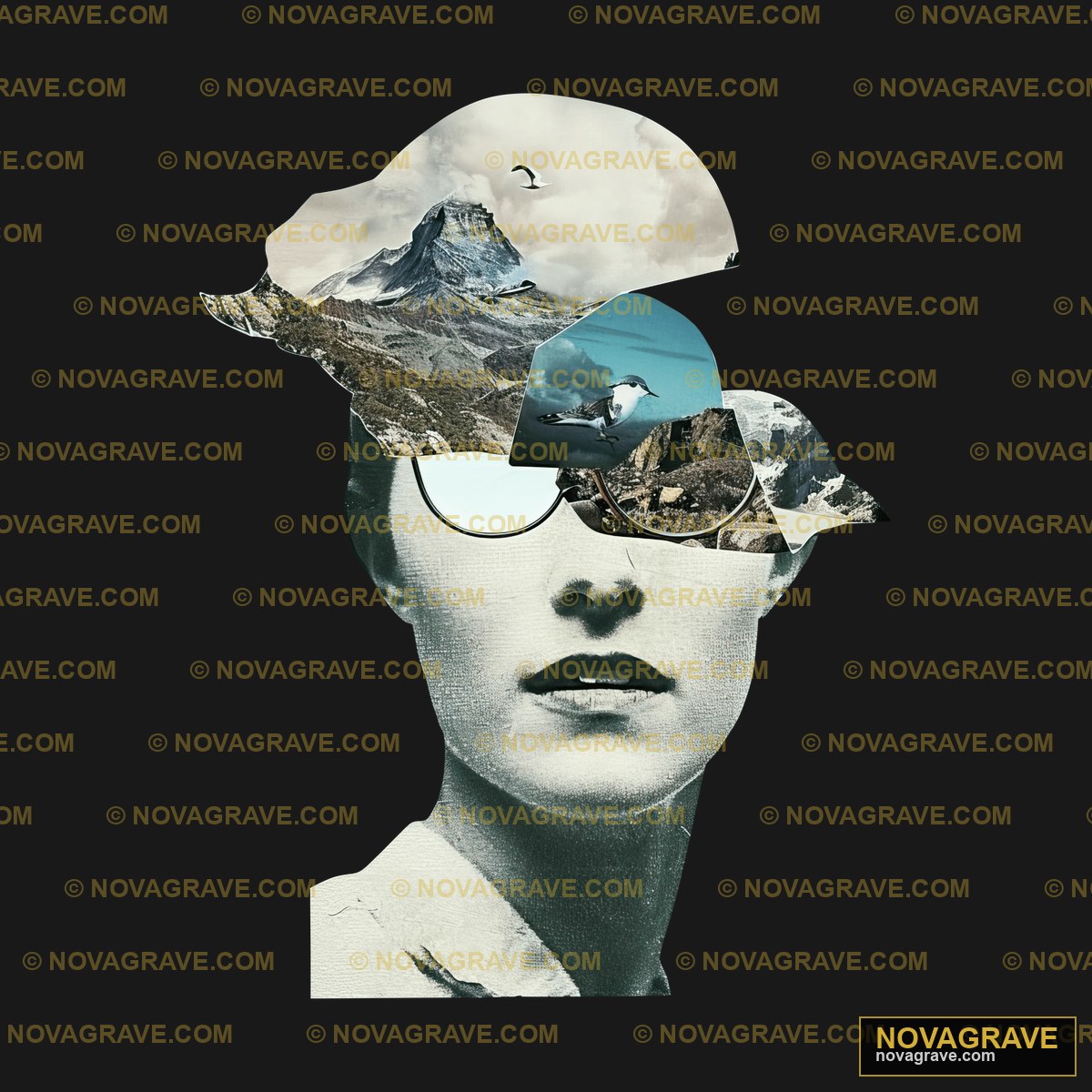 Surreal Portrait Mountain Bird DTF Design PNG