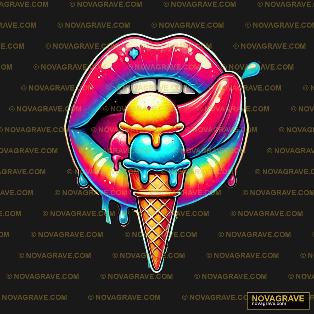 A Colorful Ice Cream With A Tongue And Tongue Other Designs - Design DTF