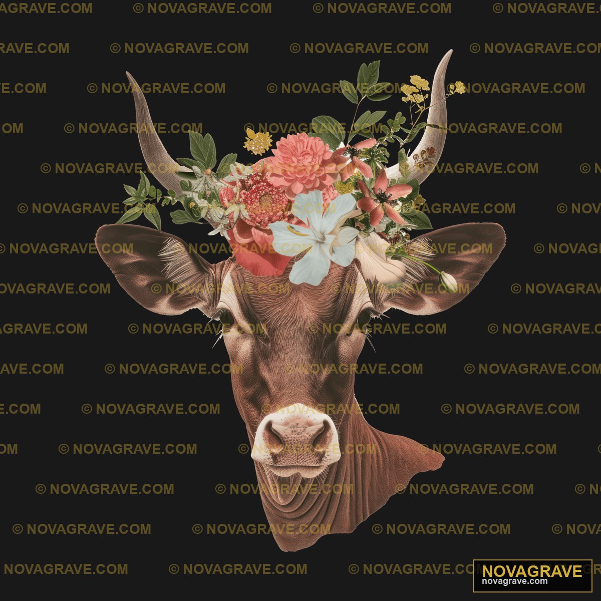 A Cow With A Flower Crown On Its Head Animals Wildlife - Design DTF