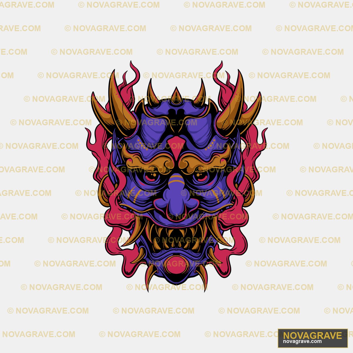 A Demon Mask With Red Flames Other Designs - DTF Transfer Design