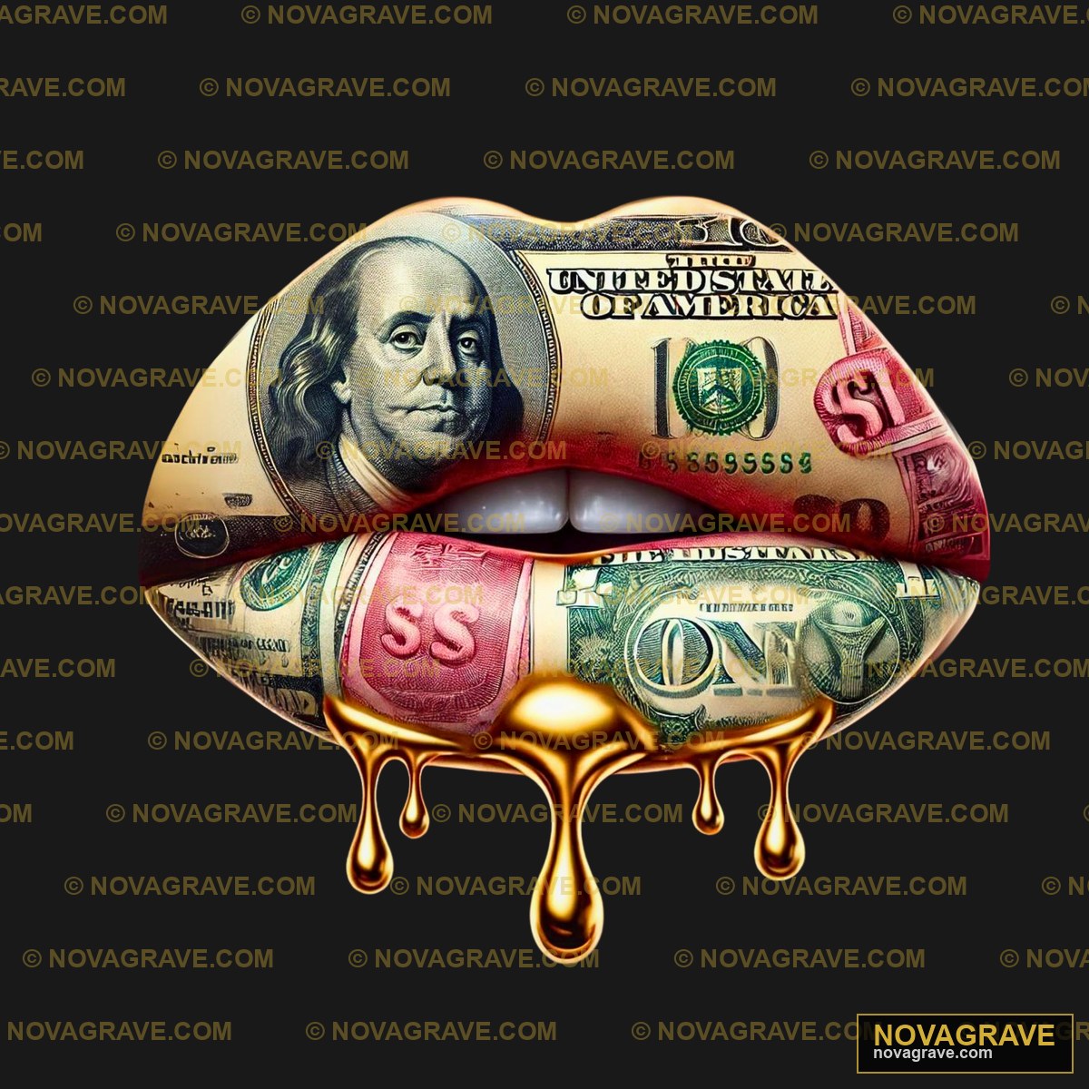 A Dollar Melting On A Black Background Other Designs - Design DTF