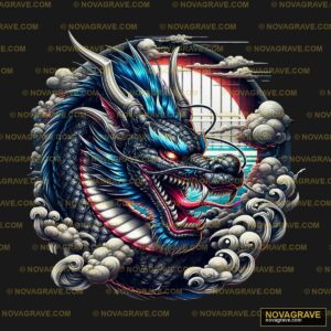 A Dragon With A Red And Blue Mane On Its Head Animals Wildlife - Design DTF