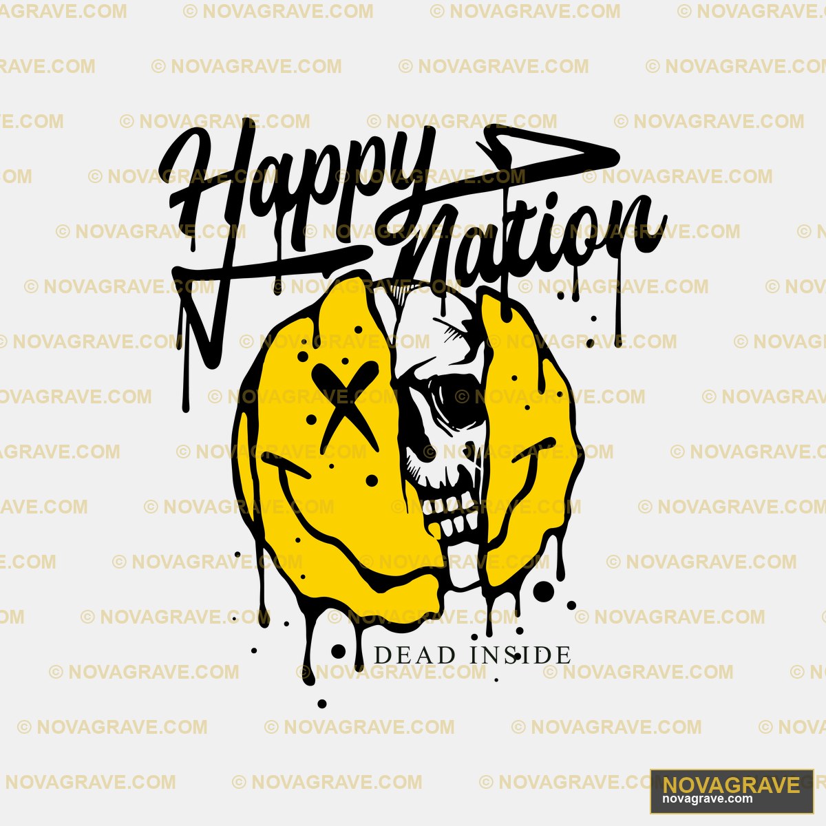 Happy Nation Skull Smiley DTF Design SVG PNG DXF
