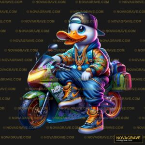 A Duck Wearing A Hat And Sitting On A Motorcy Other Designs - DTF Transfer Design