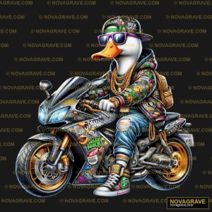 A Duck Wearing A Hat And Sunglasses Riding A Nature Botanical - DTF Ontwerp