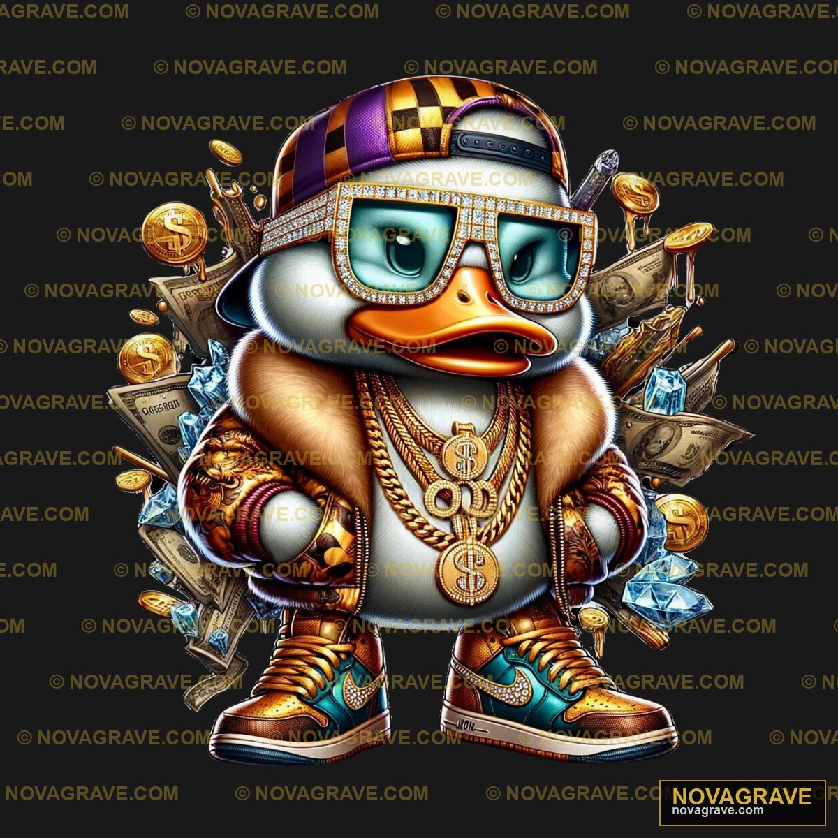 A Duck Wearing A Hat And Sunglasses With A Go Streetwear Urban - DTF Transfer Design