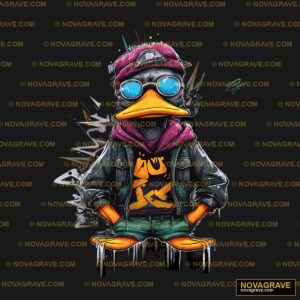 A Duck Wearing A Leather Jacket And Sunglasse Nature Botanical - DTF Ontwerp