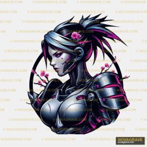 A Female Robot With Pink Hair And A Black Bod Other Designs - DTF Transfer Design