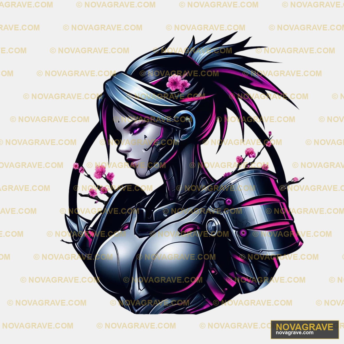 A Female Robot With Pink Hair And A Black Bod Other Designs - DTF Ontwerp