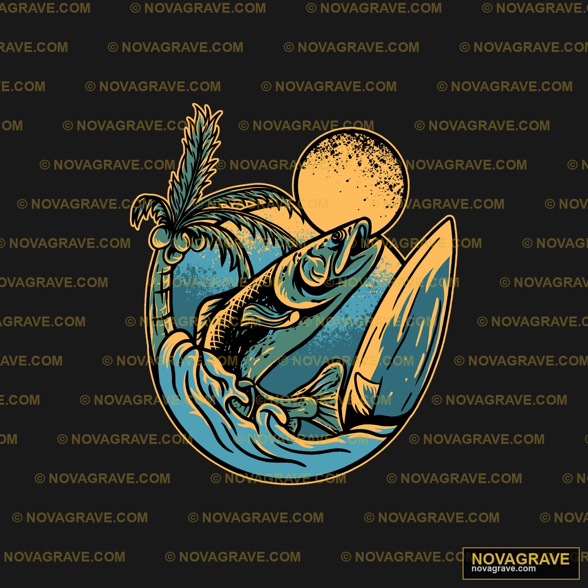 A Fish In The Water With A Palm Tree Animals Wildlife - Design DTF