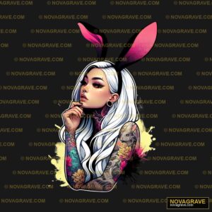 A Girl With Long White Hair And A Bunny Ears Animals Wildlife - Design DTF