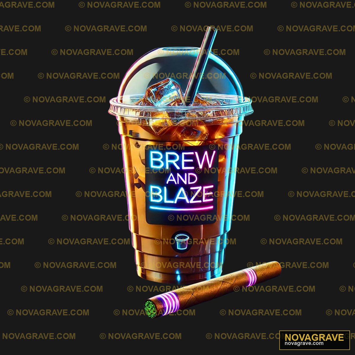 A Glass Of Iced Coffee With A Straw And A Cig Other Designs - DTF Transfer Design
