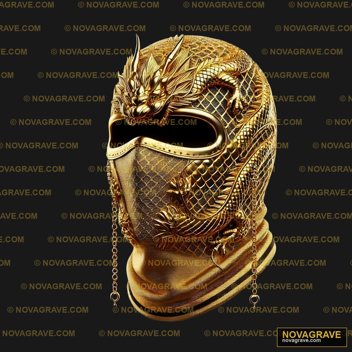 A Gold Dragon Mask With Chain Around It Animals Wildlife - DTF Transfer Design