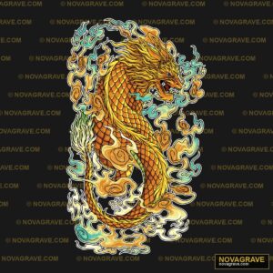 A Gold Dragon With A Blue And Yellow Tail Animals Wildlife DTF Design