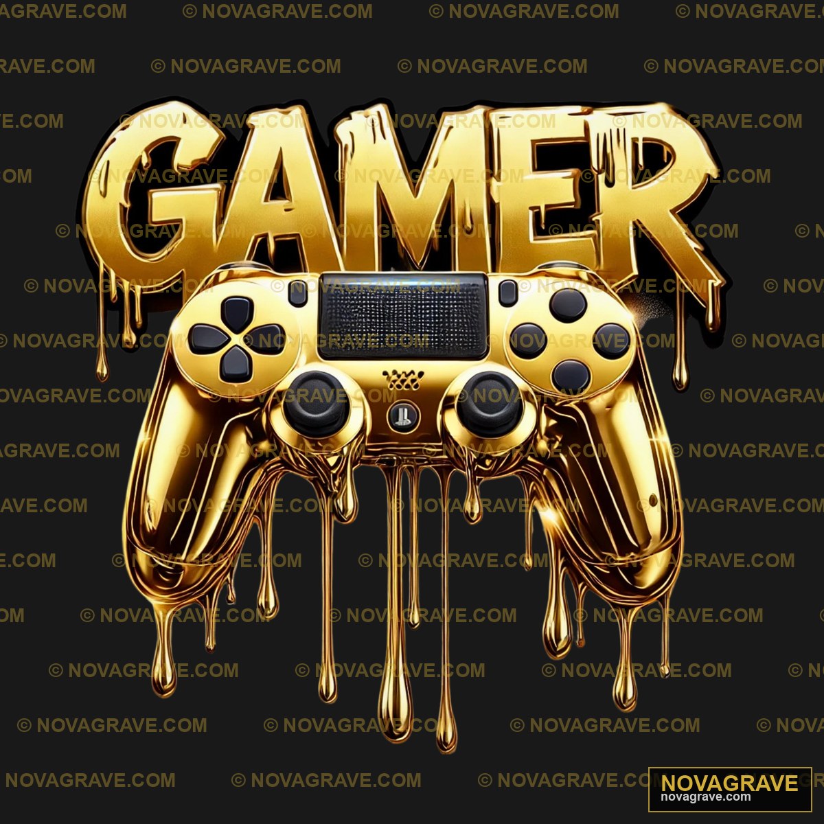 A Gold Game Controller With The Word Gamer On Streetwear Urban - Design DTF