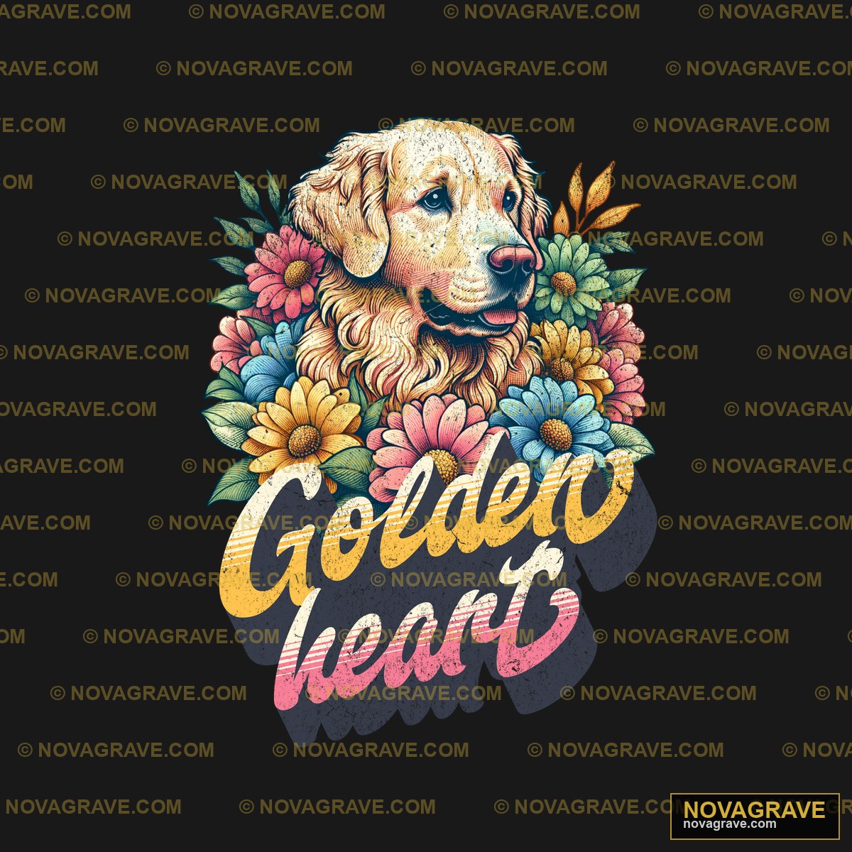 A Golden Retrieve Dog With Flowers And The Wo Animals Wildlife - DTF Transfer Design