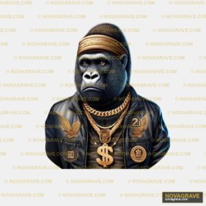 A Gorilla Wearing A Gold Chain And A Black Ja Animals Wildlife - Design DTF