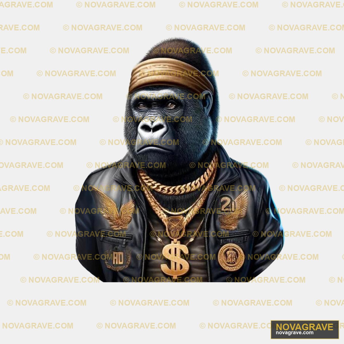 A Gorilla Wearing A Gold Chain And A Black Ja Animals Wildlife - Design DTF