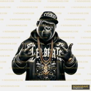 A Gorilla Wearing A Hat And Holding A Chain Animals Wildlife - DTF Transfer Design