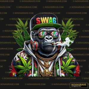 A Gorilla Wearing A Hat And Smoking Marijuana Animals Wildlife - Design DTF