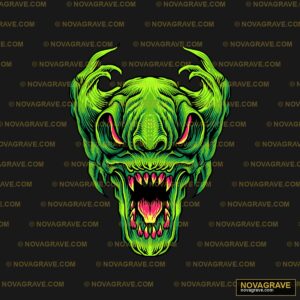 A Green Dragon Head With Fangs And Fangs Animals Wildlife - Design DTF