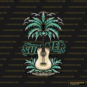 A Guitar And A Palm Tree With The Wordssummer Nature Botanical - DTF Ontwerp