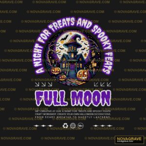 A Halloween Party With A Full Moon And A Haun Nature Botanical - DTF Transfer Design