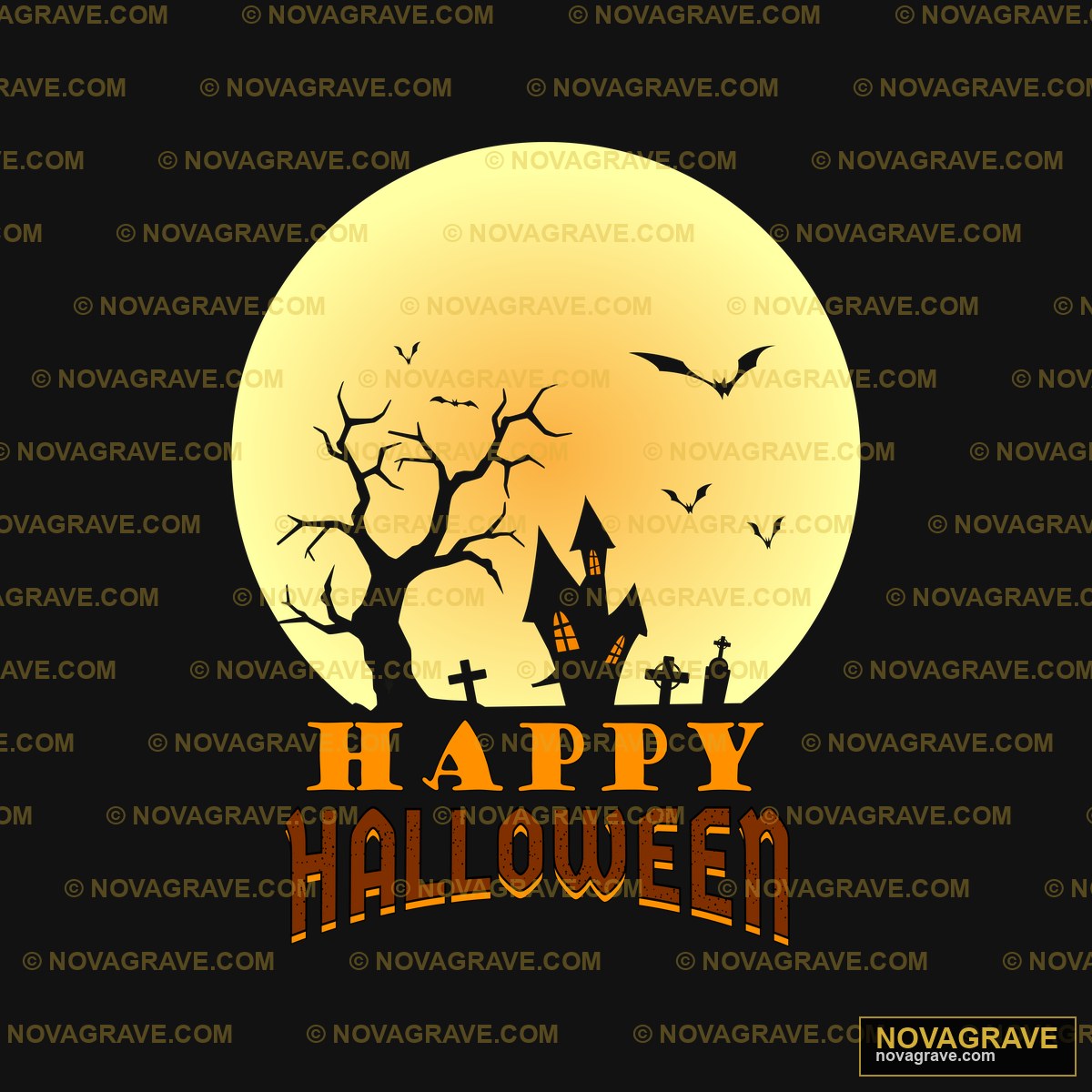 A Halloween Scene With A Full Moon And A Haun Nature Botanical - DTF Transfer Design